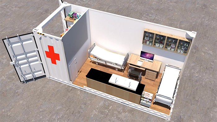 Vista interior de Hospital construido con contenedores marítimos - Hospitainer